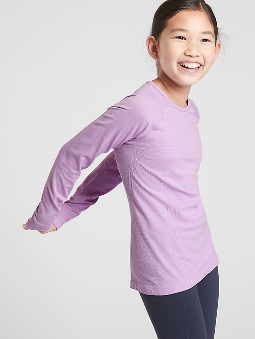 1 of 8 showing, with the color Gauzy Lilac Heather of product Athleta Girl Shimmer Power Up Top
