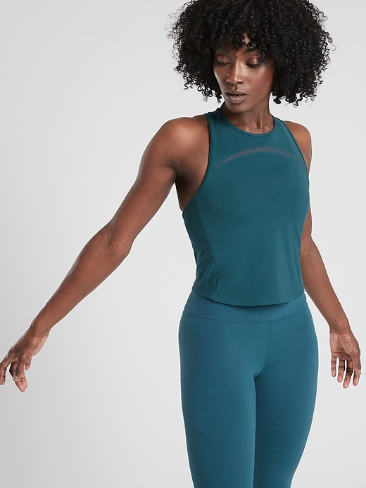 1 of 8 showing, with the color Dark Vista Teal of product Aura Crop Tank