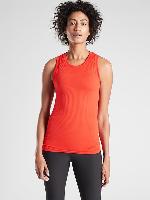 1 of 8 showing, with the color Torch Red of product Renew CYA Length Ribbed Tank