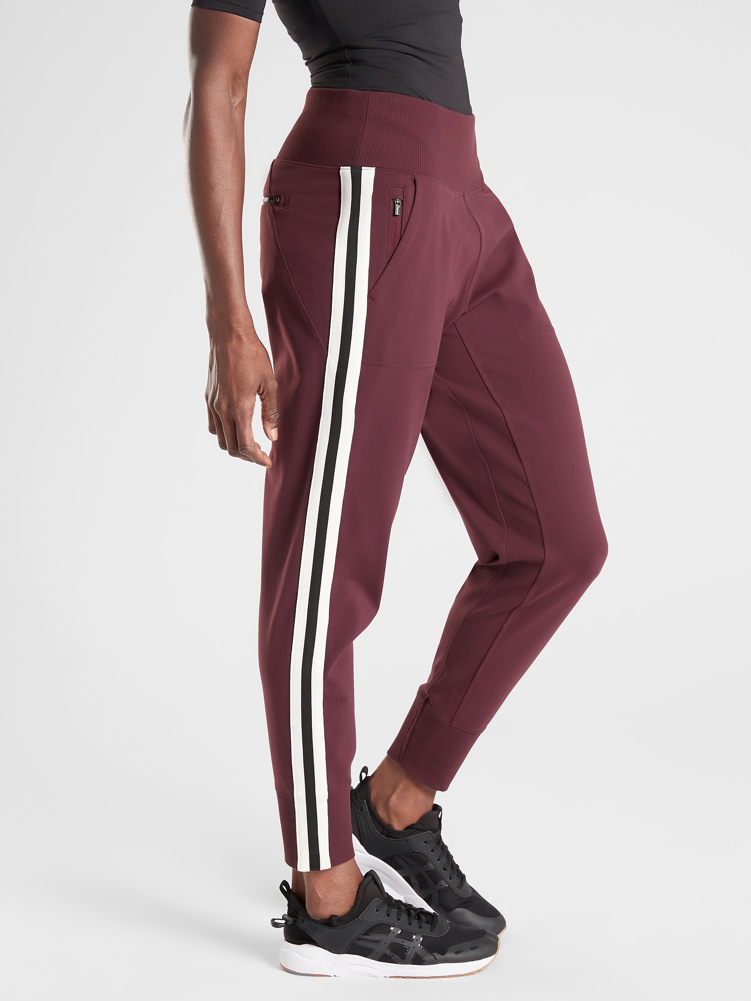 Athleta S black Venice Velvet Stripe Jogger pant casual comfort stylish  business - Athletic apparel