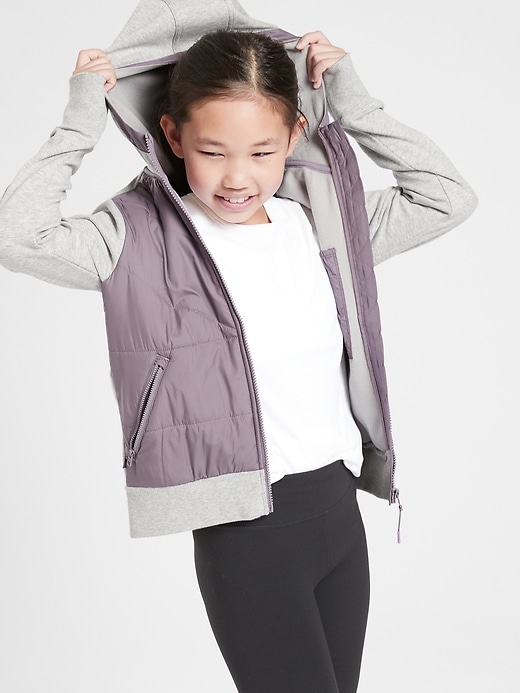 1 of 8 showing, with the color Evening Violet of product Athleta Girl Aim High Hybrid Jacket