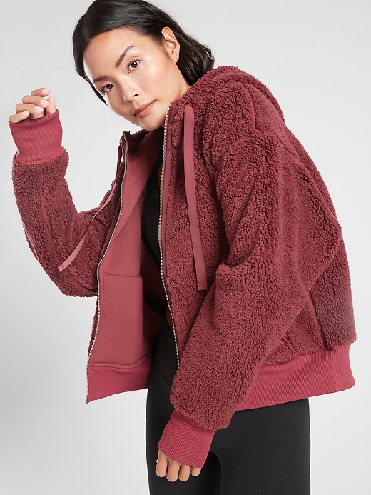1 of 8 showing, with the color Maple Red of product Cozy Sherpa Reversible Jacket