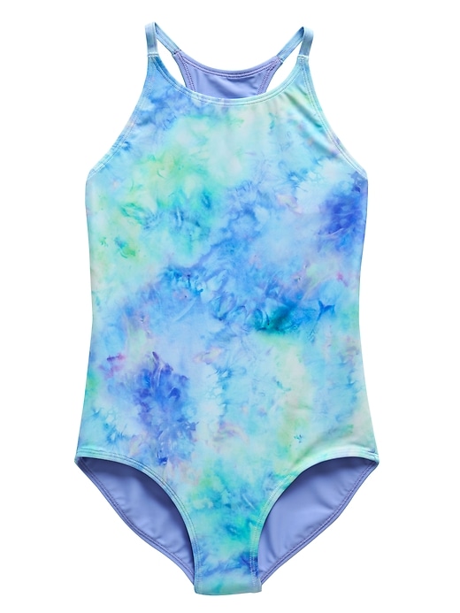 1 of 8 showing, with the color Ice Dye Cool of product Athleta Girl Waves For Days Reversible One Piece