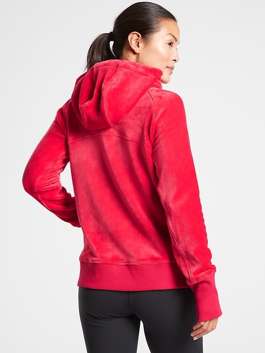 2 of 8 showing, with the color Hibiscus Red of product Triumph Hoodie in Double Cozy Karma