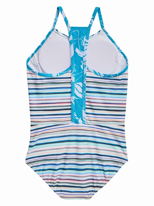 View large product image 2 of 2. Athleta Girl Tropical Stripe One Piece