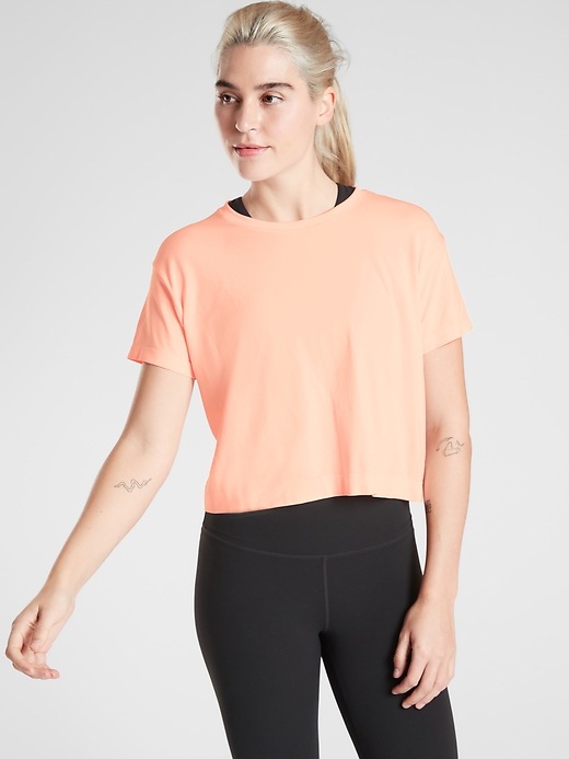 1 of 8 showing, with the color Beach Peach of product Mineral Wash Crop Tee