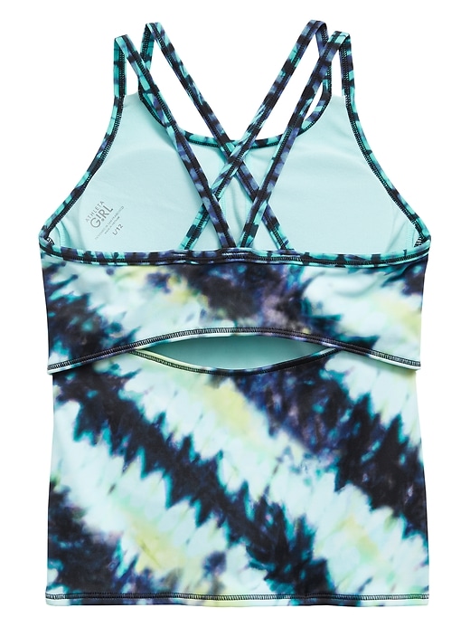 2 of 8 showing, with the color Chroma Dye Cool of product Athleta Girl Palm Tie Dye Tankini Top