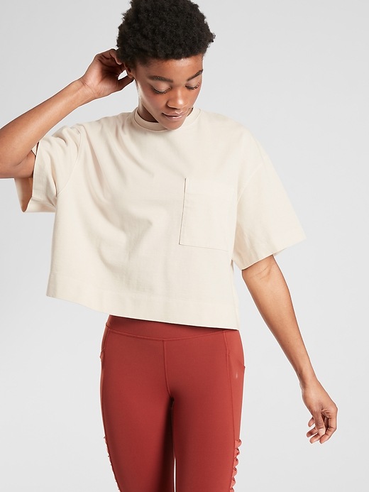 1 of 8 showing, with the color Shoreline Beige of product Classic Cotton Crop Tee