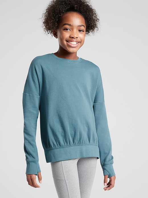 1 of 8 showing, with the color Dark Surf Teal of product Athleta Girl Beachy Scrunch Sweatshirt