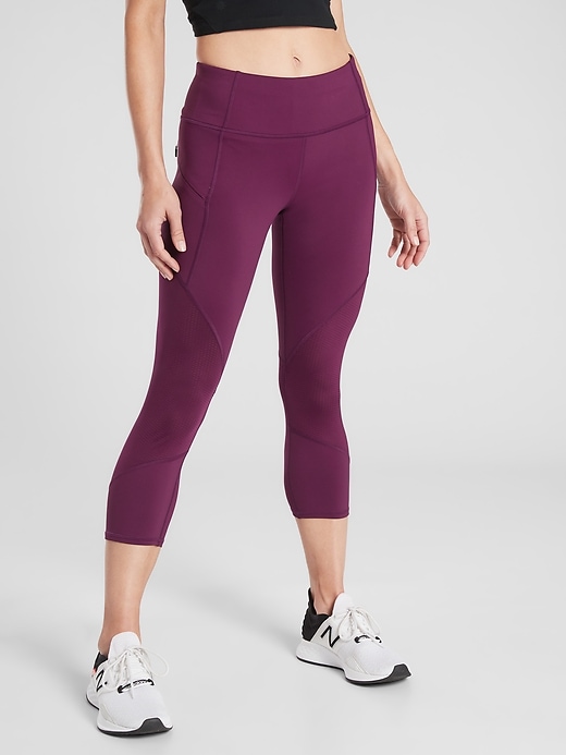 Athleta Leggings XS Capri Teal Blue Contender Mesh Crop High Rise