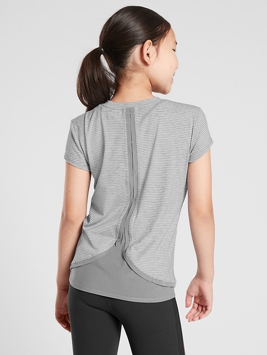 1 of 8 showing, with the color Grey/ White of product Athleta Girl Ready Set Racer Tee