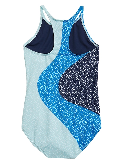 2 of 8 showing, with the color Dot Brush Blue of product Athleta Girl Dot Brush One Piece
