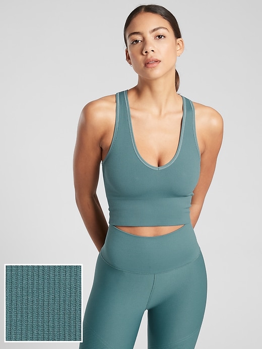 1 of 8 showing, with the color Dark Surf Teal of product Aurora Seamless Crop Rib Tank