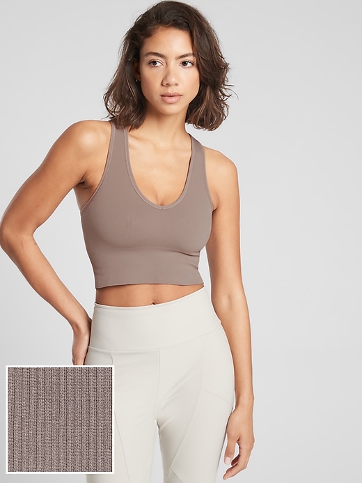 1 of 8 showing, with the color Mortar Mushroom of product Aurora Seamless Crop Rib Tank