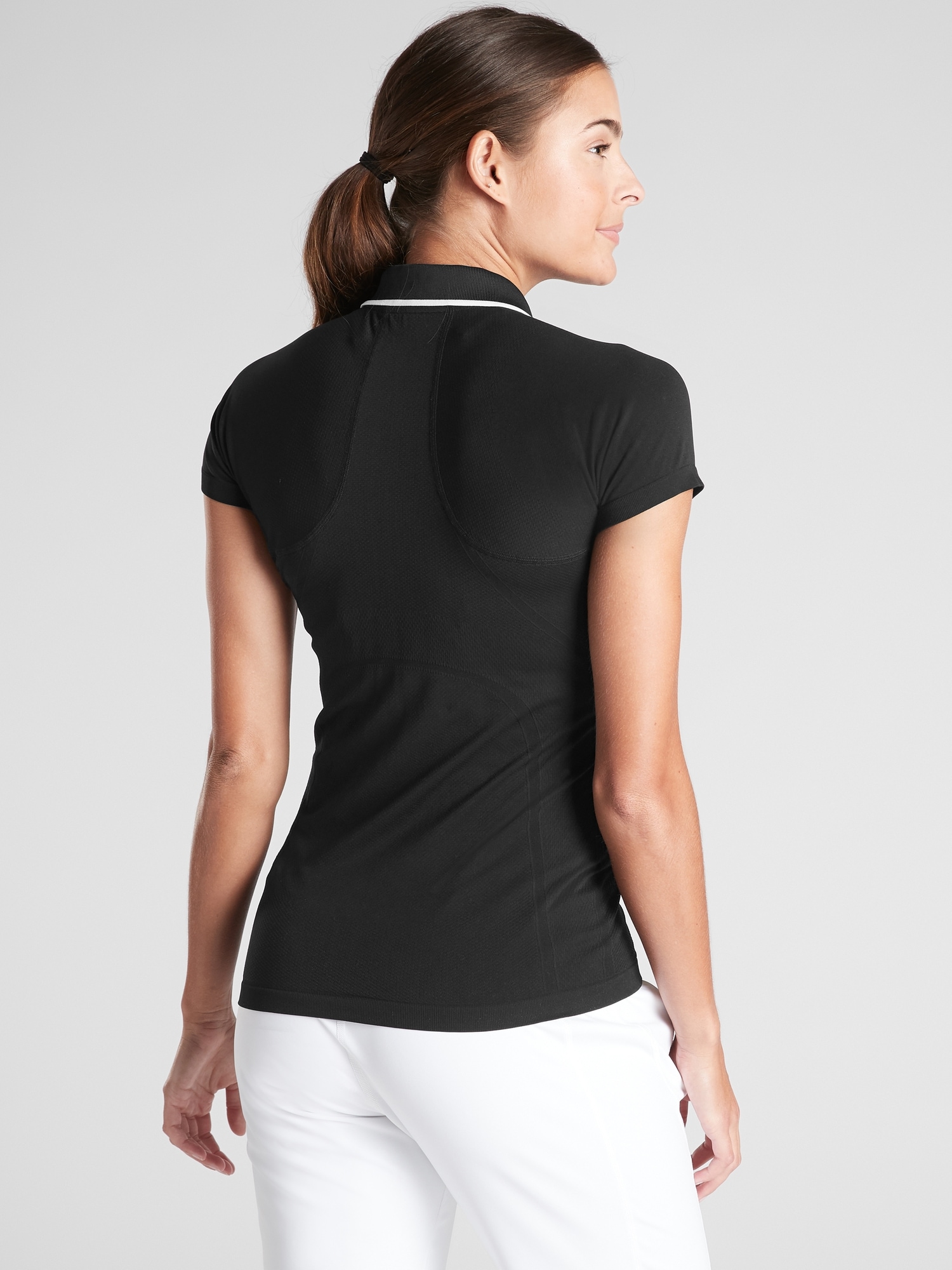 Details about   Athleta NWT Women's Momentum Polo Tee Size Med Color Black