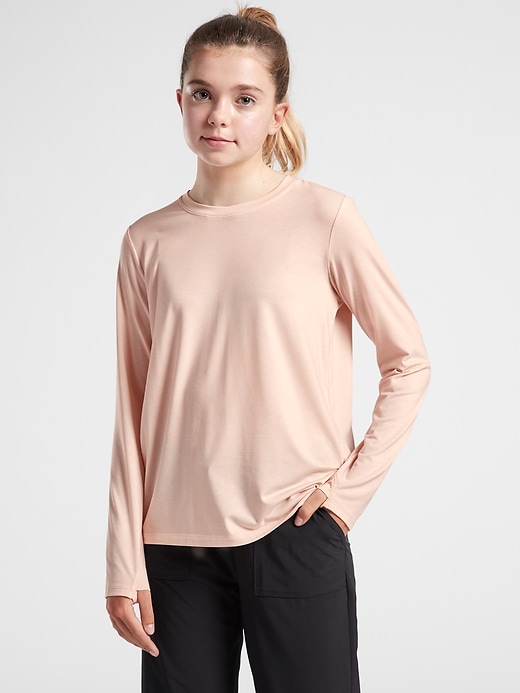 1 of 8 showing, with the color Ballerina Gown of product Athleta Girl Pleated Back Top