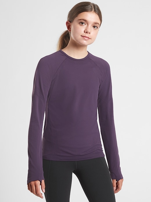 1 of 8 showing, with the color Mythical Purple of product Athleta Girl Power Up Seamless Regular Length Top