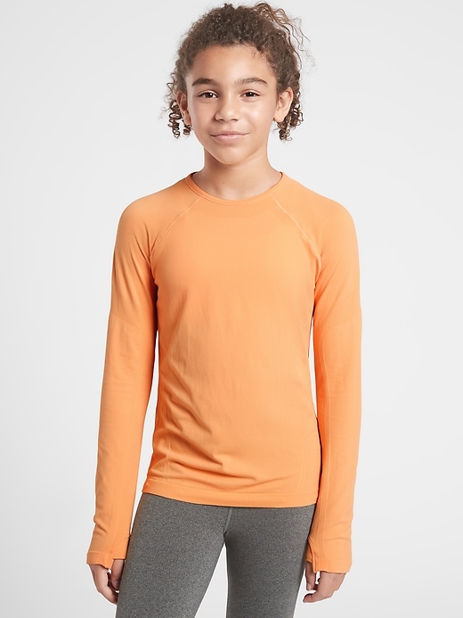 1 of 8 showing, with the color Sunny Orange of product Athleta Girl Power Up Seamless Regular Length Top