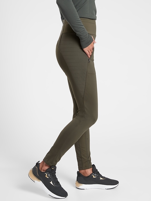 Athleta, Pants & Jumpsuits, Athleta Peak Hybrid Fleece Tights In Olive  Green