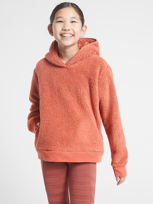 1 of 8 showing, with the color Etruscan Red of product Athleta Girl So Snug Sherpa Hoodie 2.0