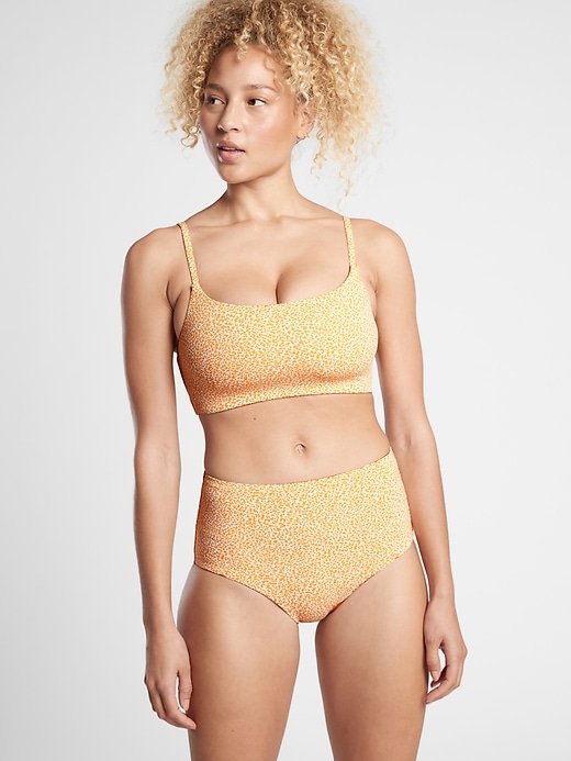 1 of 8 showing, with the color Micro Cheetah Abyssinian/ White of product Scoop Jacquard Bikini Top D-DD