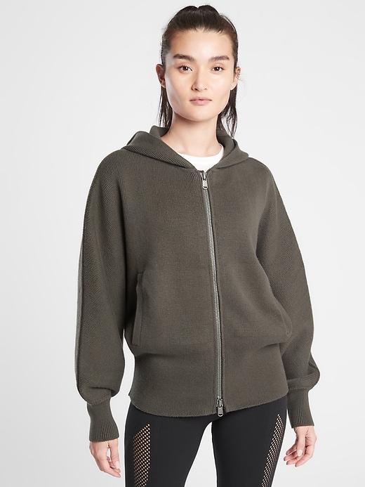 1 of 8 showing, with the color Mountain Olive of product Aurora Dolman Sweater