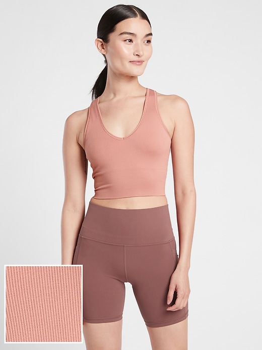 1 of 8 showing, with the color Palermo Pink of product Aurora Seamless Crop Rib Tank