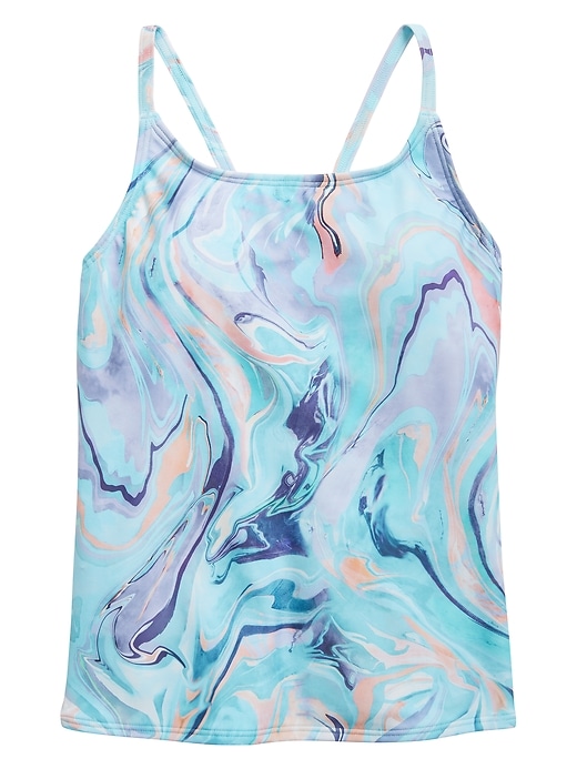 1 of 8 showing, with the color Grotto Ocean Marble of product Athleta Girl Ocean Marble Tankini Top