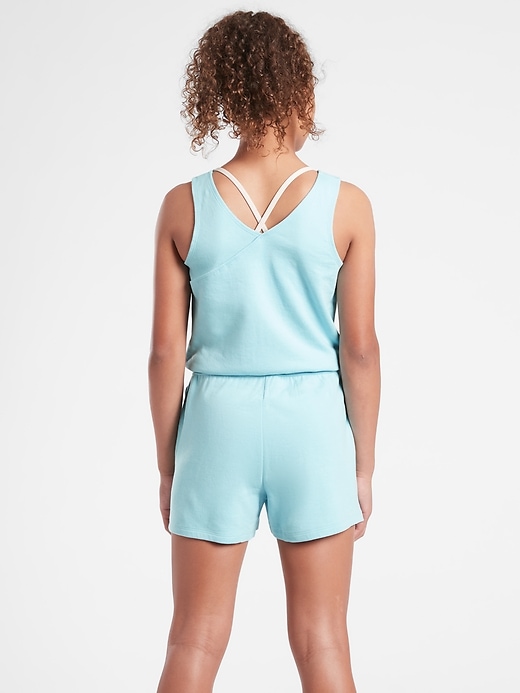 2 of 8 showing, with the color Grotto Blue of product Athleta Girl Havin' a Great Time Romper