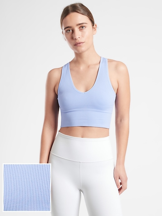 1 of 8 showing, with the color Victorian Periwinkle of product Aurora Seamless Crop Rib Tank