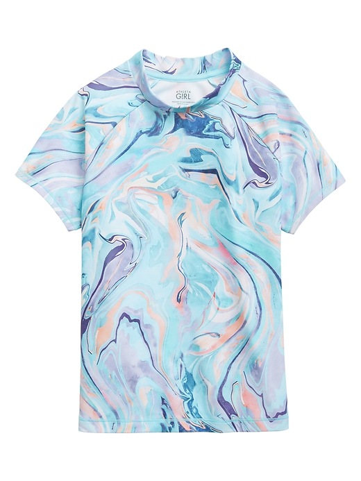1 of 8 showing, with the color Grotto Ocean Marble of product Athleta Girl Mock Neck Rashguard