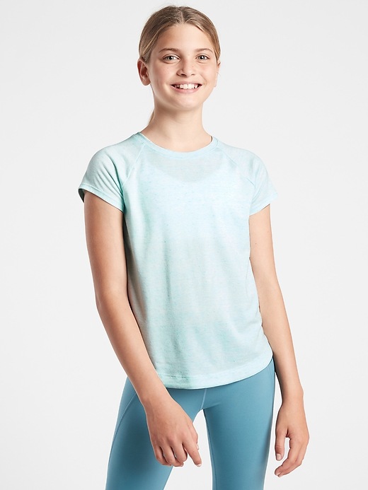 2 of 8 showing, with the color Grotto Blue of product Athleta Girl Comeback Textured Tee