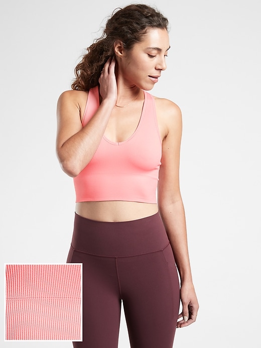 1 of 8 showing, with the color Flamingo Pink of product Aurora Seamless Crop Rib Tank