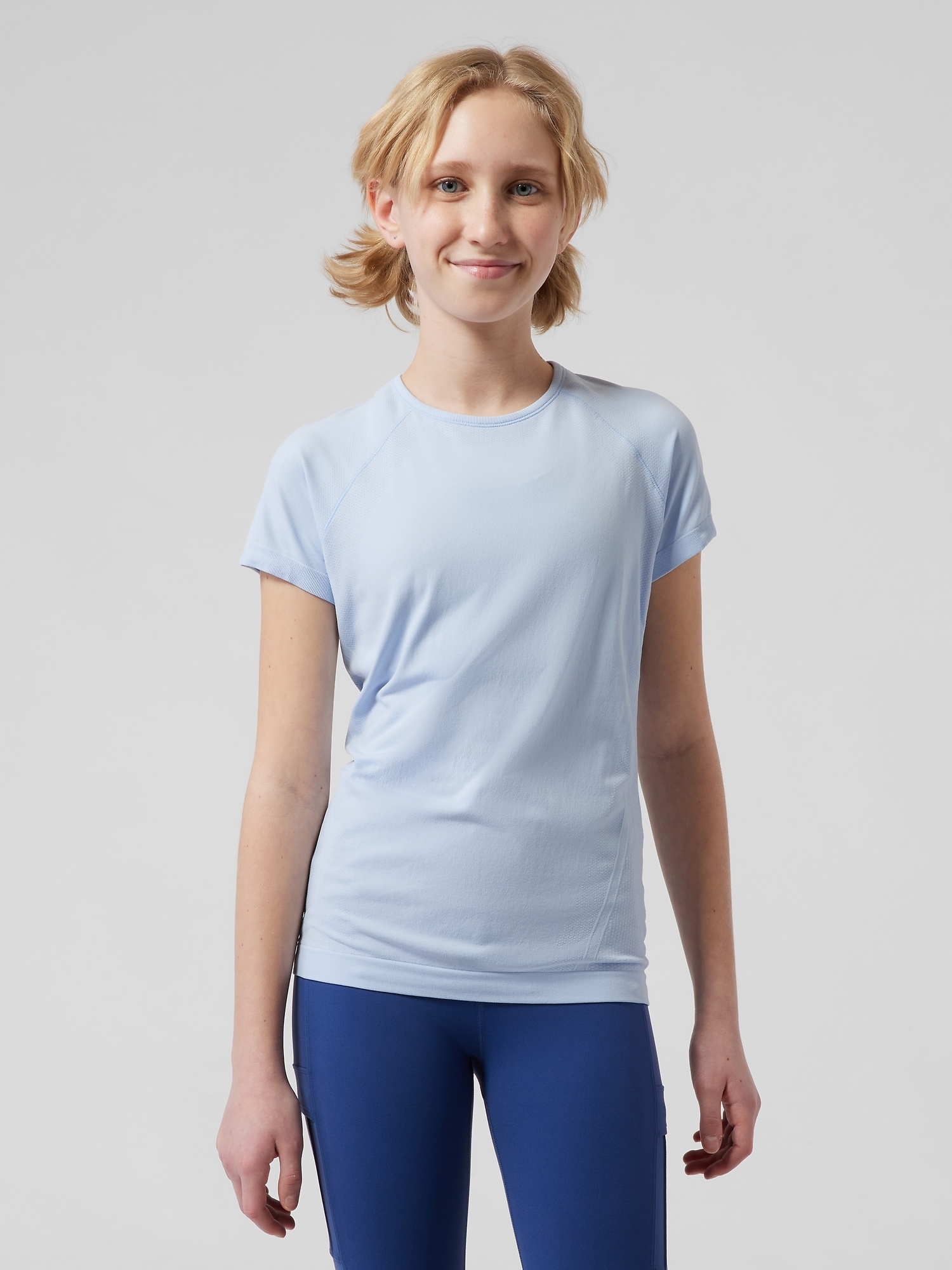 Athleta Girl Power Up Seamless Regular Length Tee blue. 1