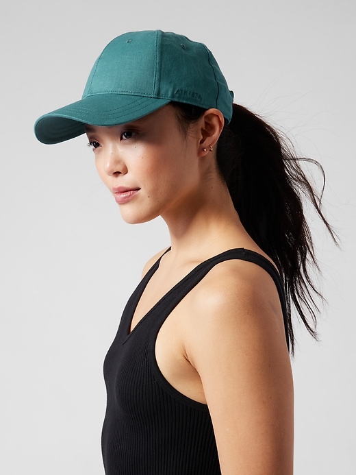 1 of 8 showing, with the color Borealis Green of product Linen Kinetic Baseball Cap