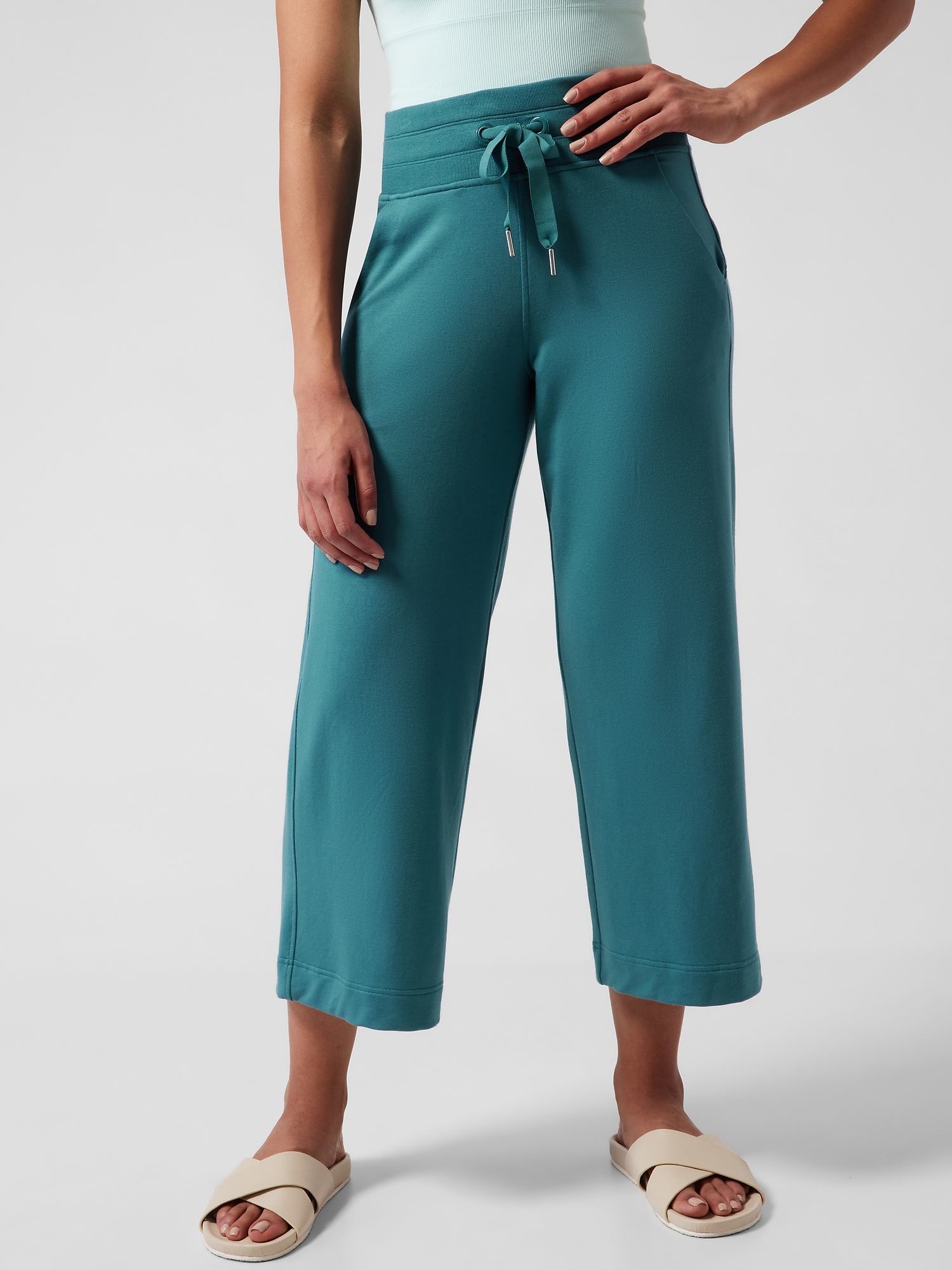 Womens Linen Wide Leg Capri Pants Plus Size 3/4 Cropped Summer Summer Trousers Elastic Waist with Drawsting