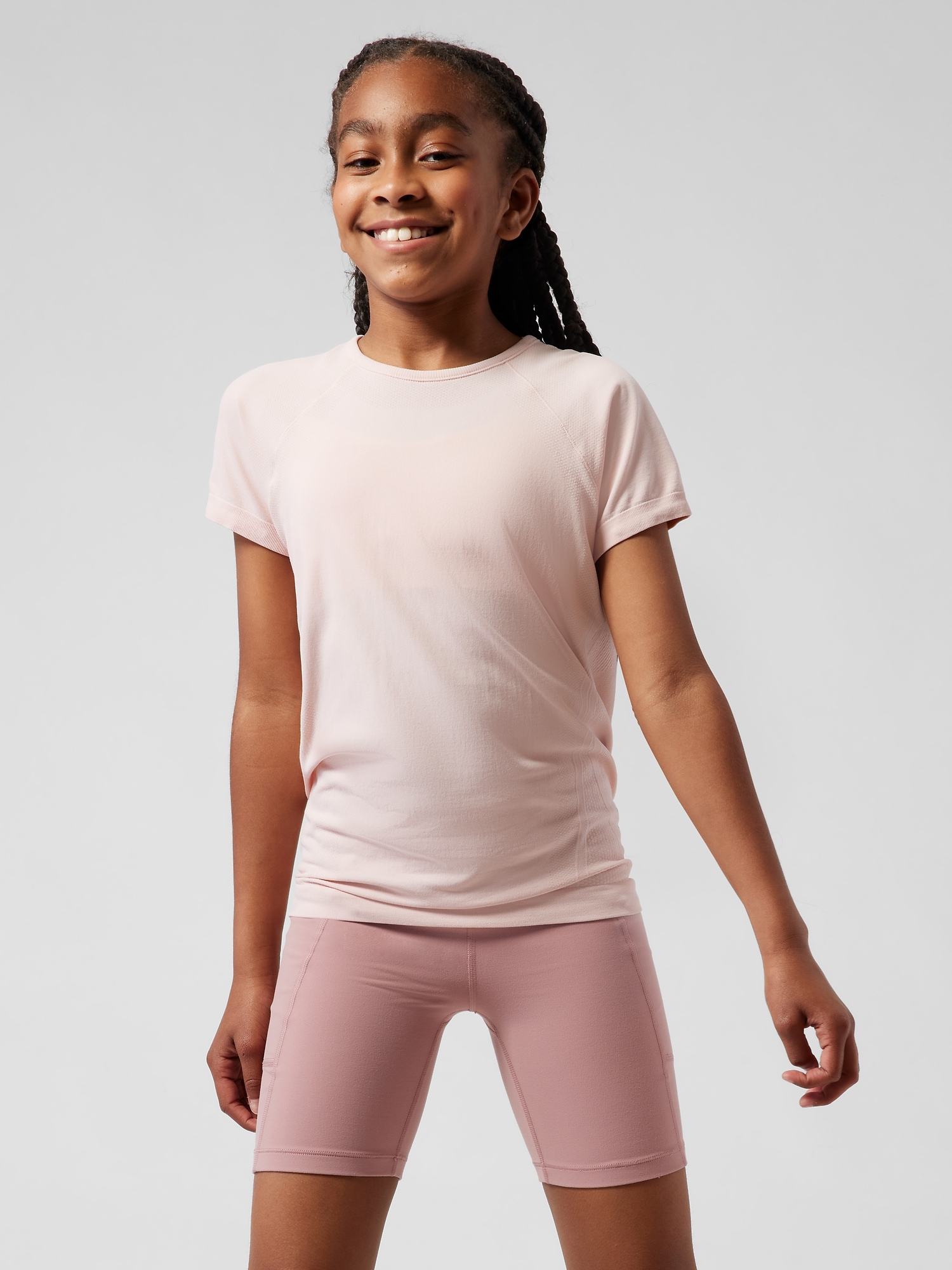 Athleta Girl Power Up Seamless Regular Length Tee pink. 1