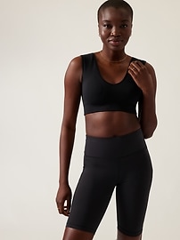 ATHLETA S Aurora Muscle Plunge Bra A-C Black S SMALL Yoga Workout Sports Top  NWT