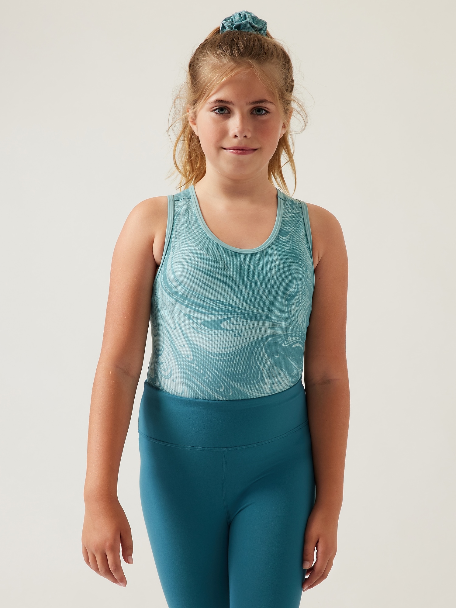 New girls gymnastic leotard metallic turquoise with silver top 