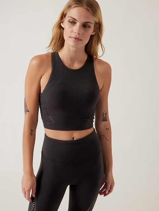 1 of 8 showing, with the color Black of product Conscious Lasercut Crop Bra A-C