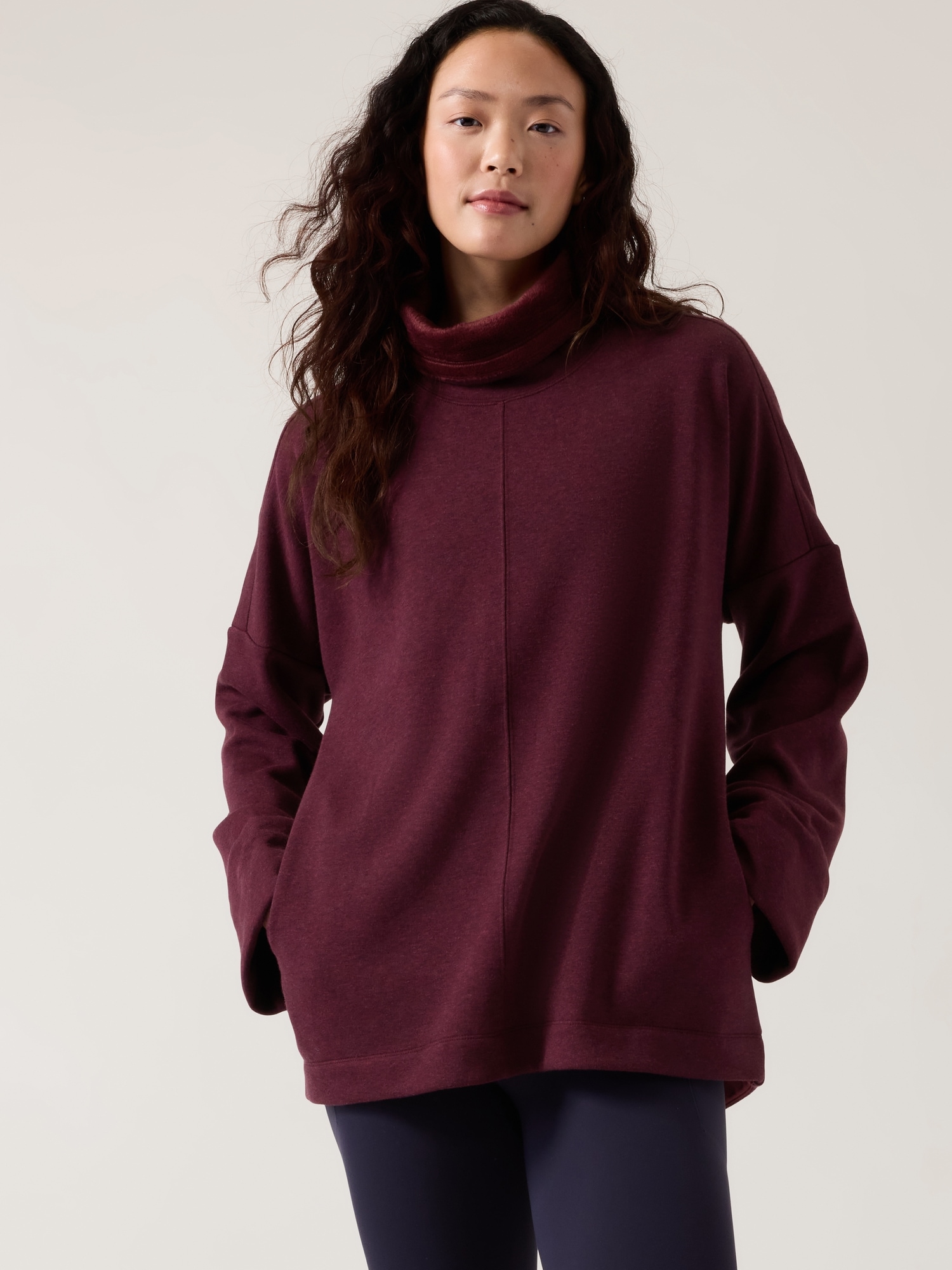 Athleta Cozy Karma Funnel Neck Sweatshirt red. 1