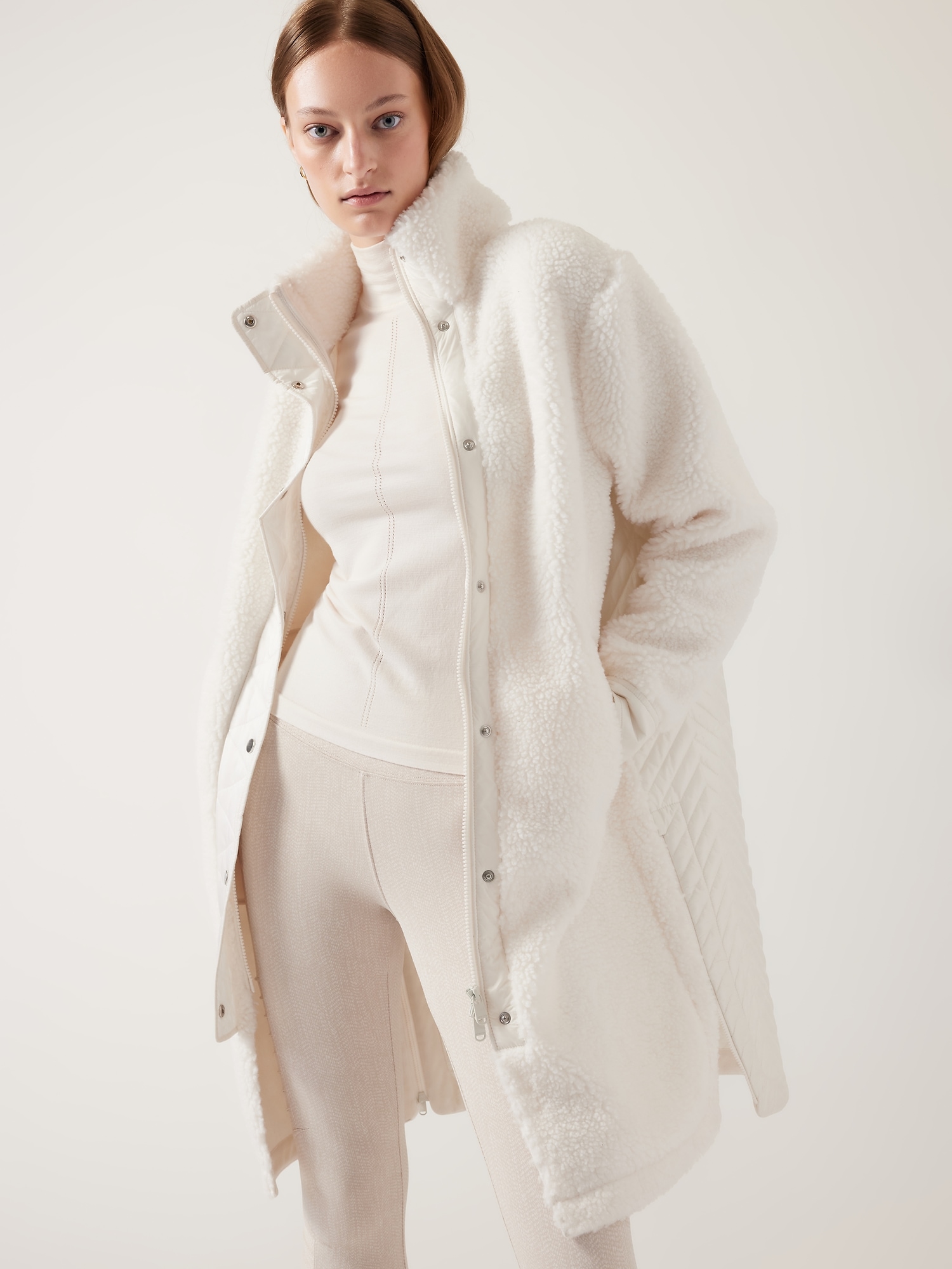 Athleta Cozy Sherpa Coat white. 1