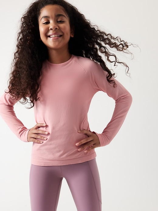 1 of 8 showing, with the color Aphrodite Pink of product Athleta Girl Power Up Seamless Regular Length Top