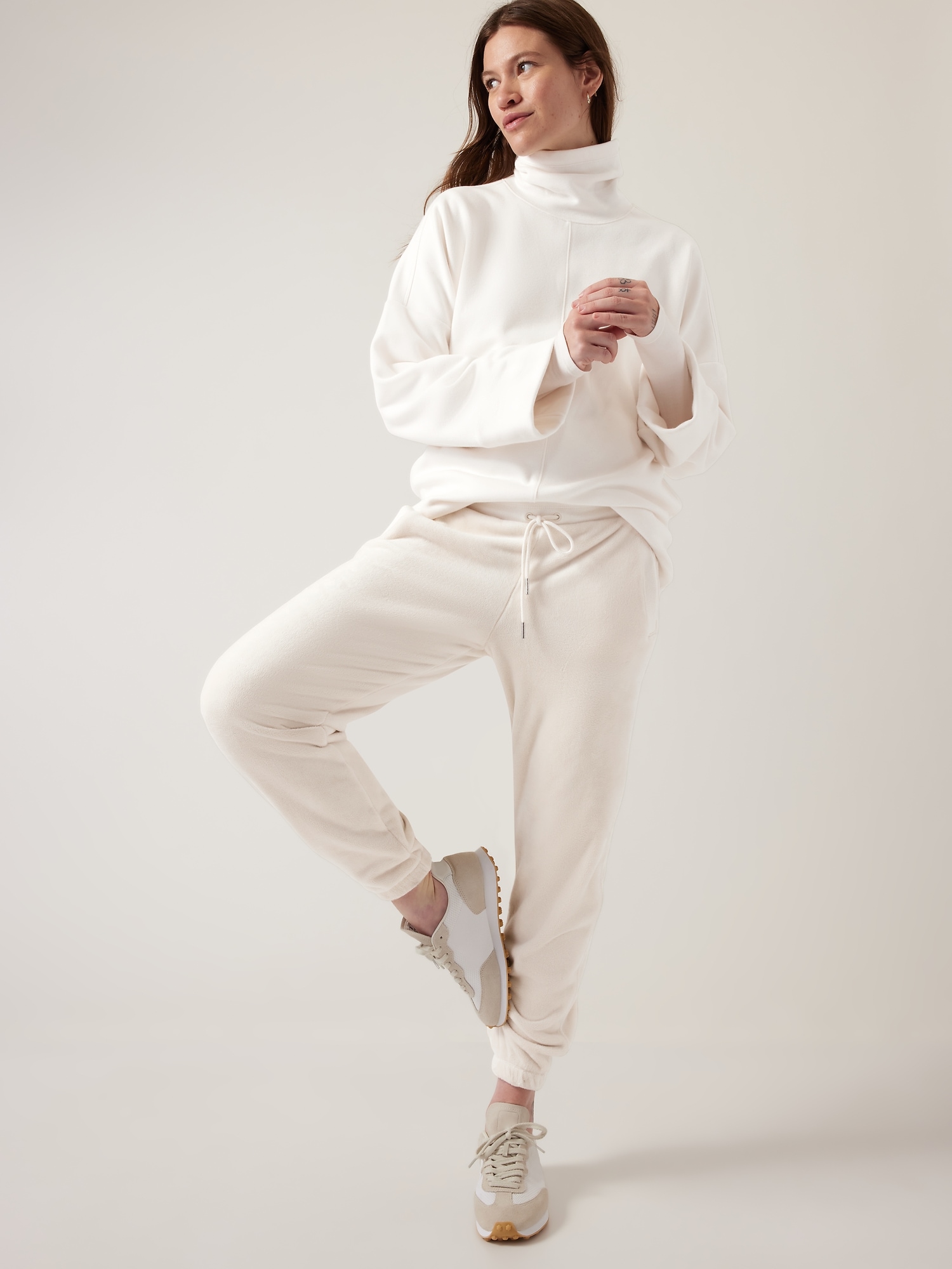White cozy joggers for lounging