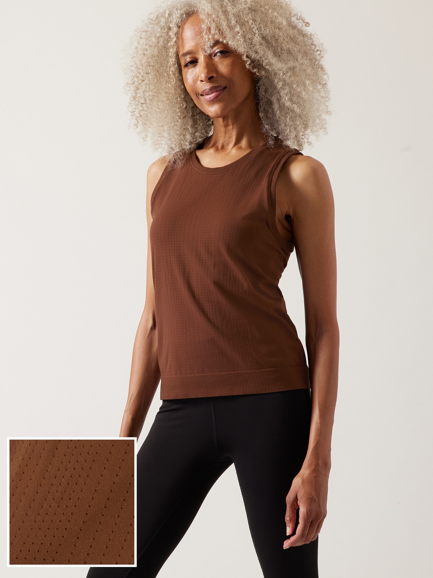 Athleta In Motion Seamless Tank brown. 1