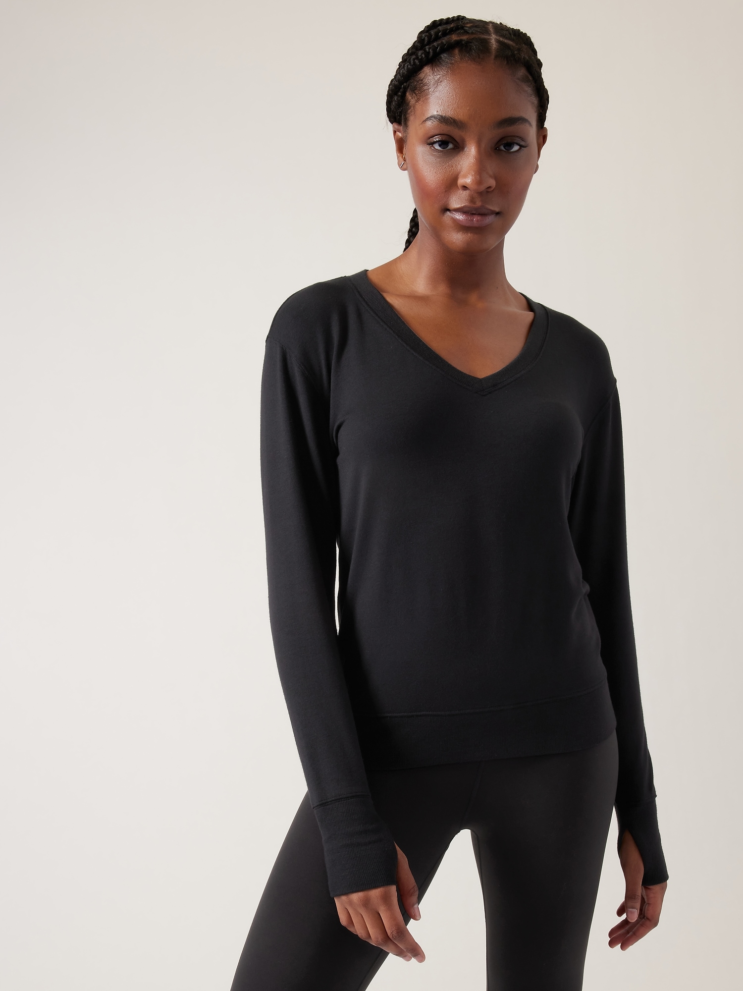 Athleta Sunrise V&#45Neck Sweatshirt black. 1