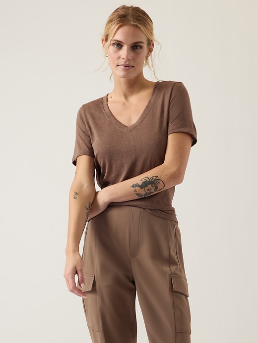1 of 8 showing, with the color Rustic Beige of product Breezy Scoop V Tee