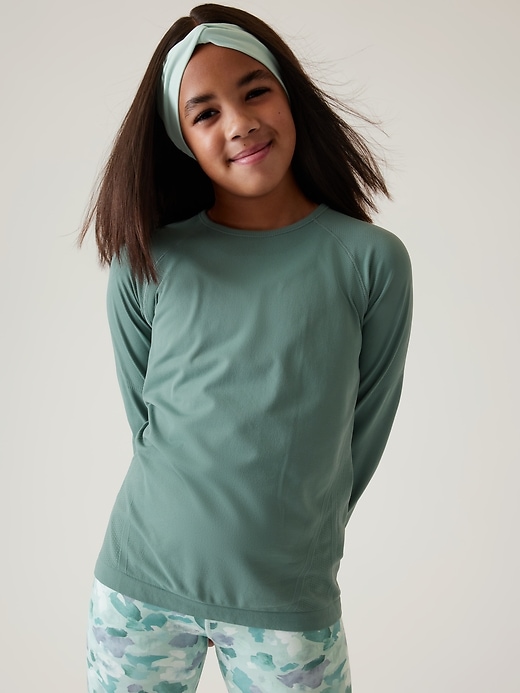 1 of 8 showing, with the color Deep Ocean Teal of product Athleta Girl Power Up Seamless Regular Length Top
