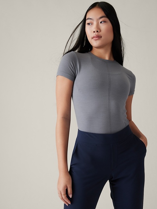 1 of 8 showing, with the color Coastline Blue of product Ascent Seamless Tee