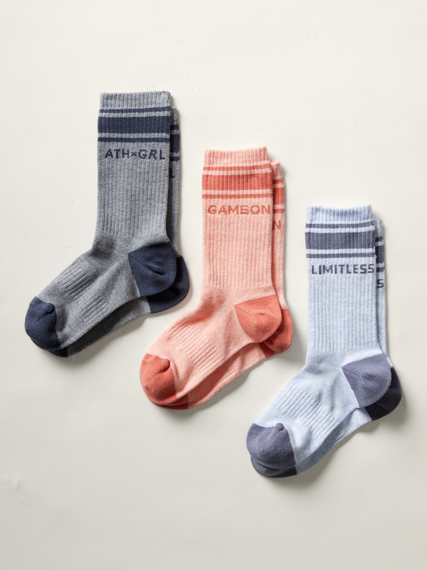 Athleta Girl Everyday Crew Sock 3-Pack orange. 1